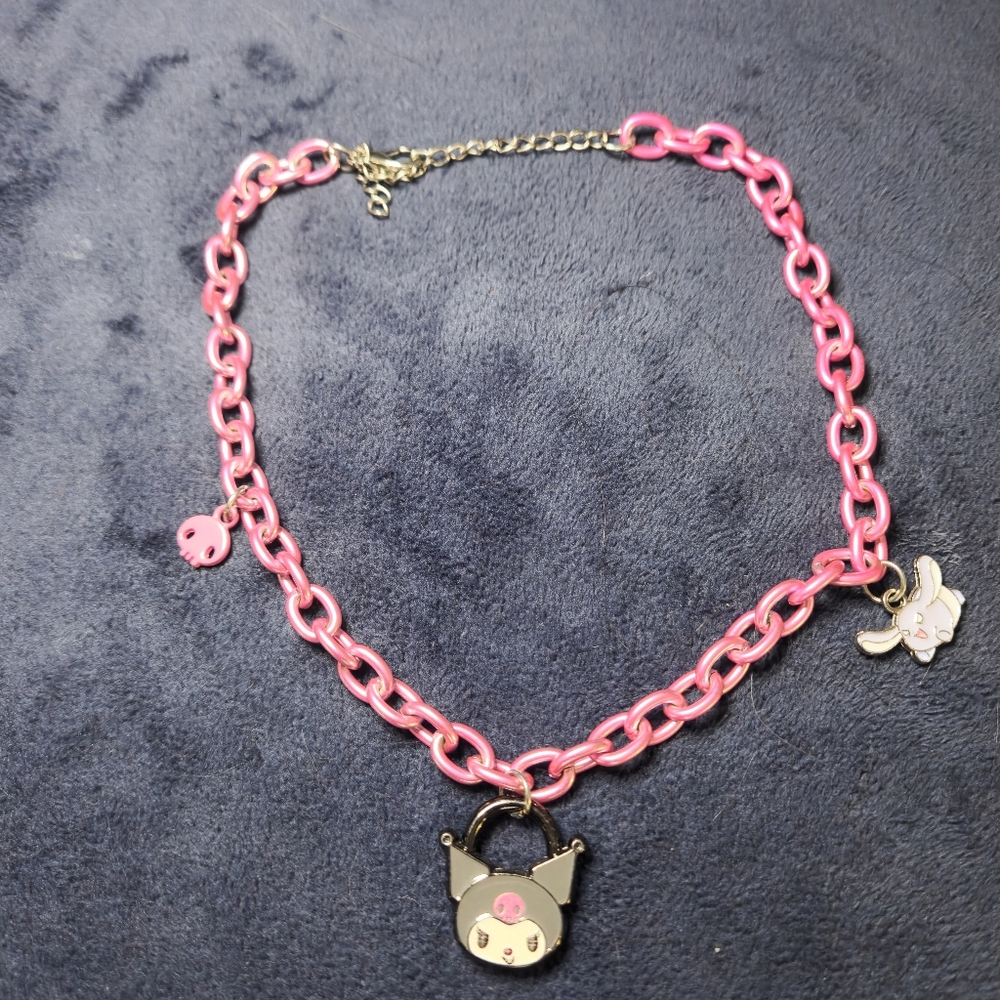 Sanrio Kurami Pink and Silver Character Charm Necklace